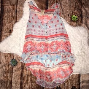 Sheer colorful high-low tank